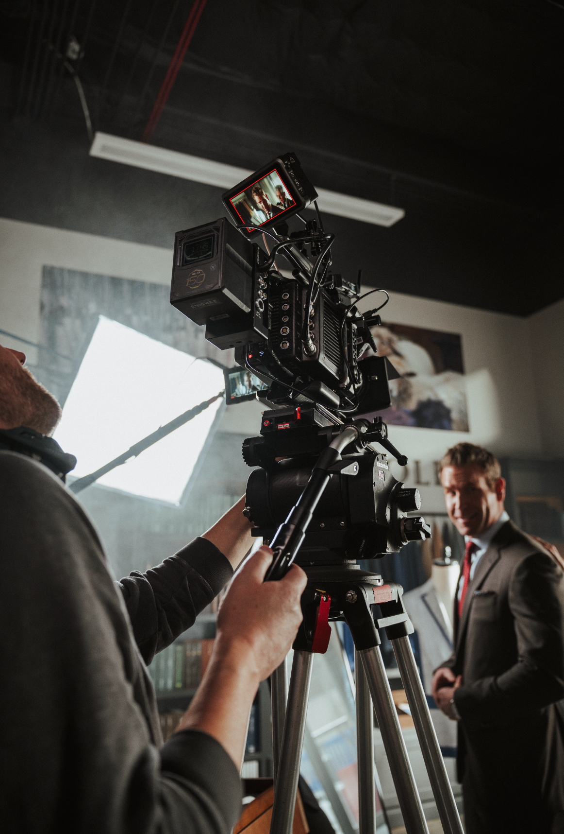 Professional cinema camera setup on location